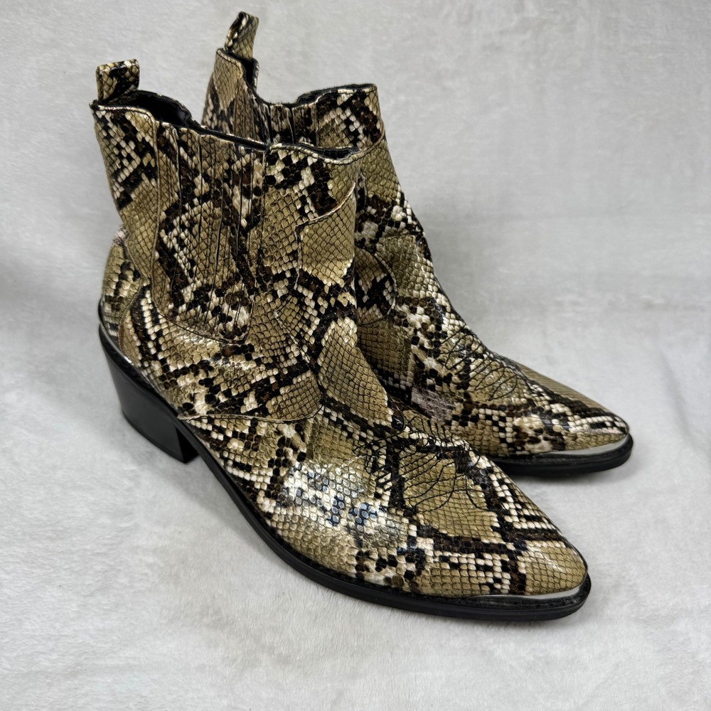 Horoscopez Snakeskin Print Western Ankle Boots Metal Toe Tip AHZ19113 Womens 8M